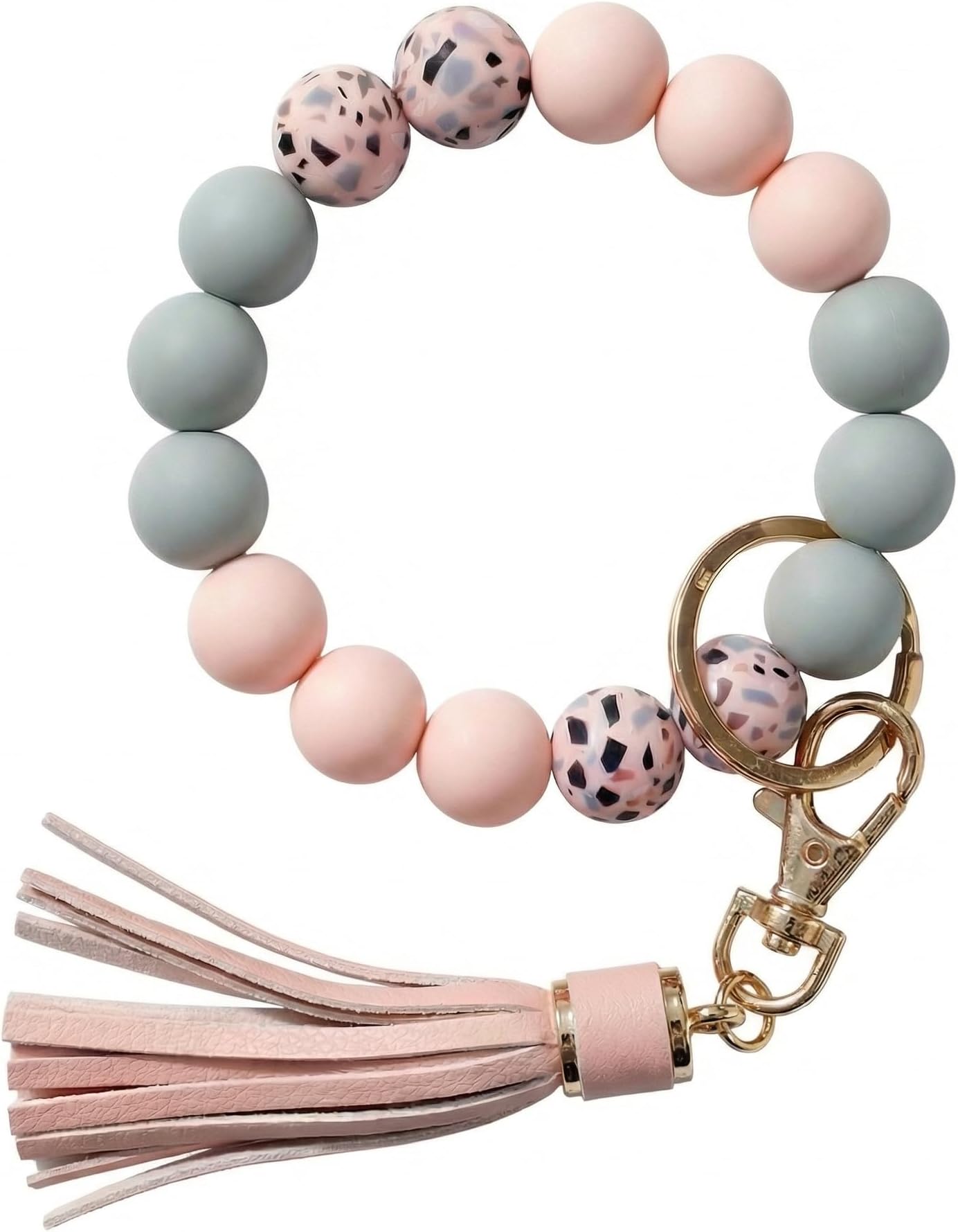 Key Ring Bracelet Car Keychain Holder Wristlet Silicone Women Beaded Bangle Chains
