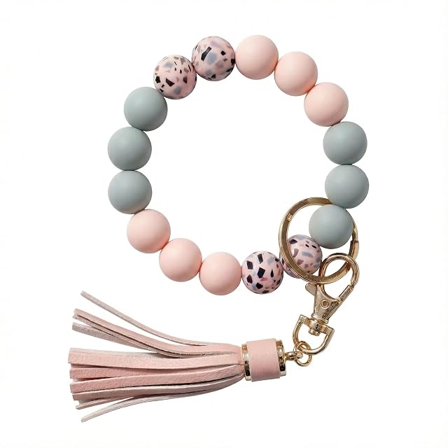 BIHRTC Key Ring Bracelet Car Keychain Holder Wristlet Silicone Women Beaded Bangle Chains