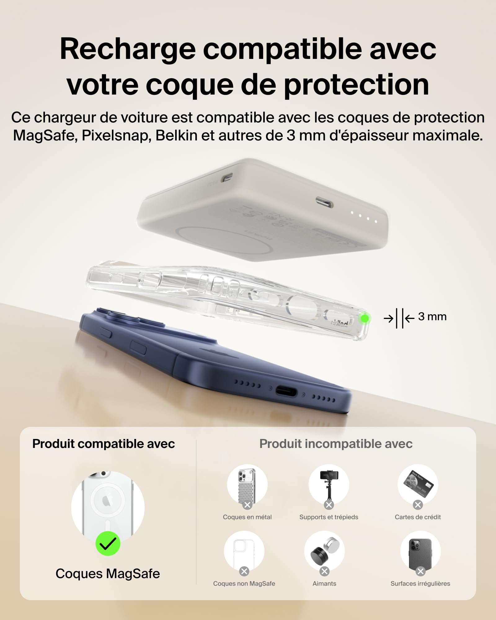 Belkin BoostCharge Batterie Externe Magnétique 10 000 mAh - Beige