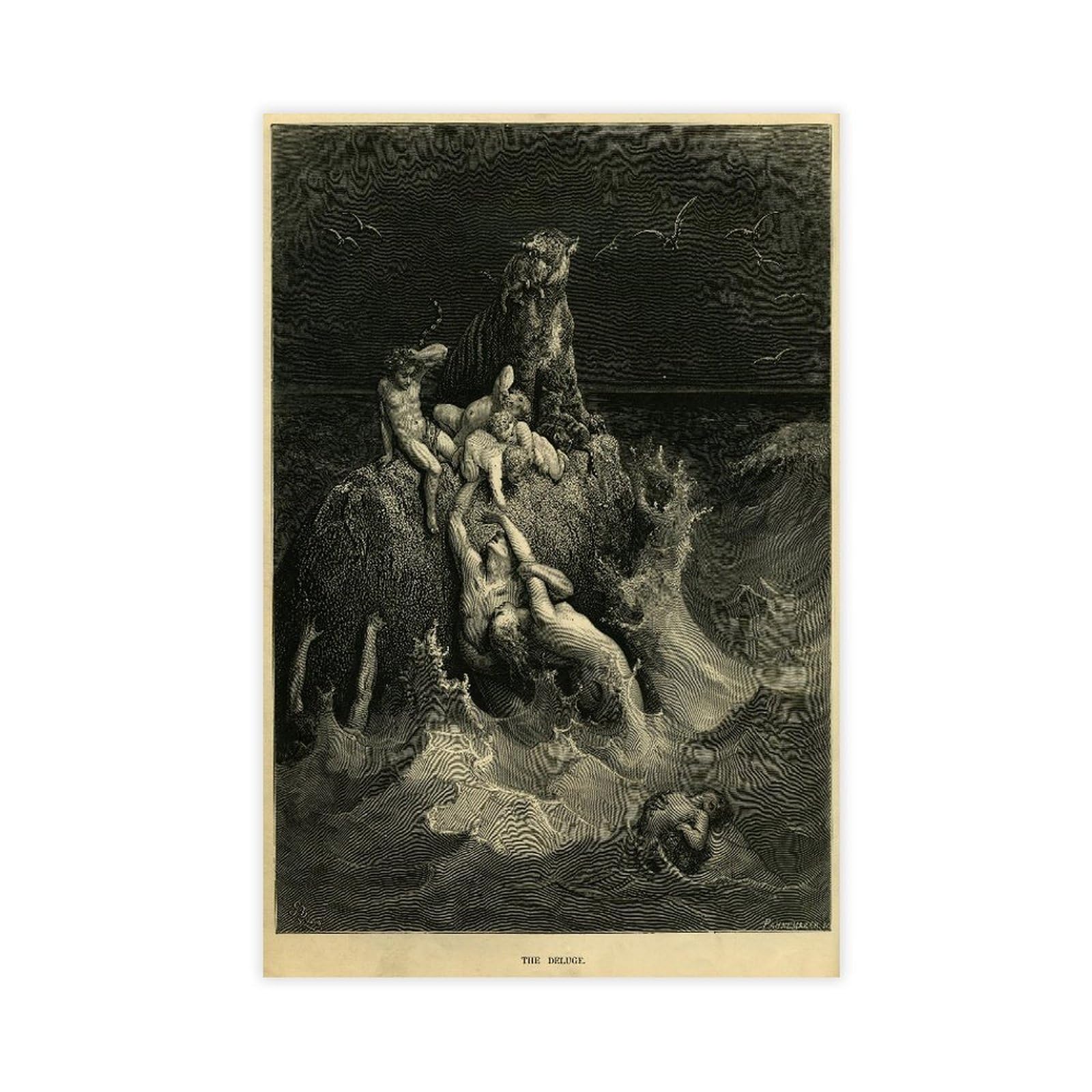 DFJyjFGJJ The Deluge by Gustave Dore Vintage Poster Romanticism Realism Black And White Art Canvas Poster And Wall Art Picture Print Modern Family Bedroom Decor 20" L X 30" W