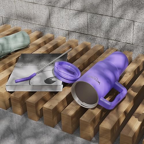 Miniatura 7 de Botella de agua de 40 onzas con popote y asa, taza de café aislada con tapa a prueba de salpicaduras, sin BPA, reutilizable, de doble pared, de