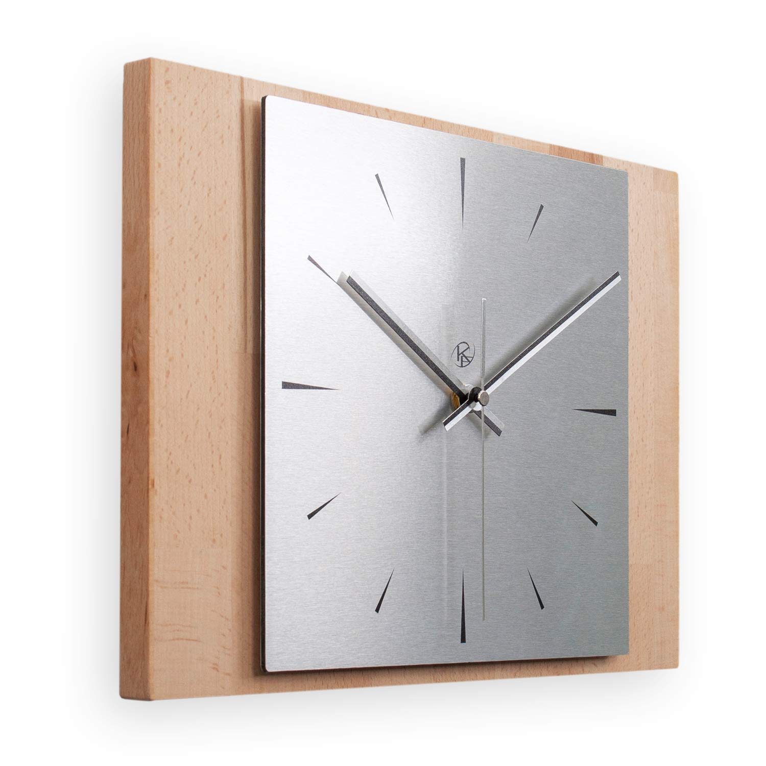 Kreative Feder Moderne Designer Holz Alu Wanduhr leise Quarzuhr ohne Ticken 35x25cm WEH002B-L (Buche, leises Quarzuhrwerk)