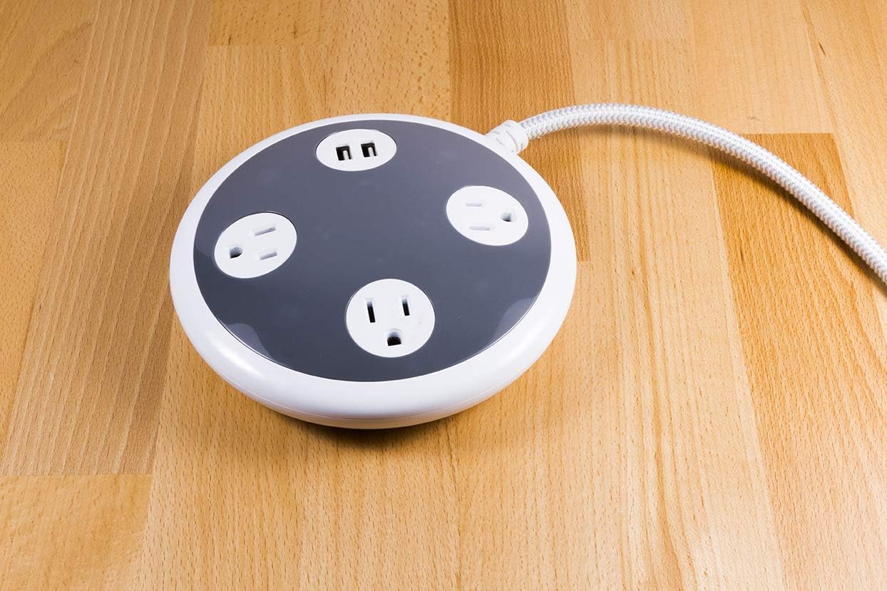 Jasco Surge Protector Power Strip with USB Charger, 3 Outlets, 2 USB Ports, 2.4A Fast Charging, 8 ft Braided Extension Cord, Flat Plug, 450 Joules, Etl Listed, Gray/White, 41386