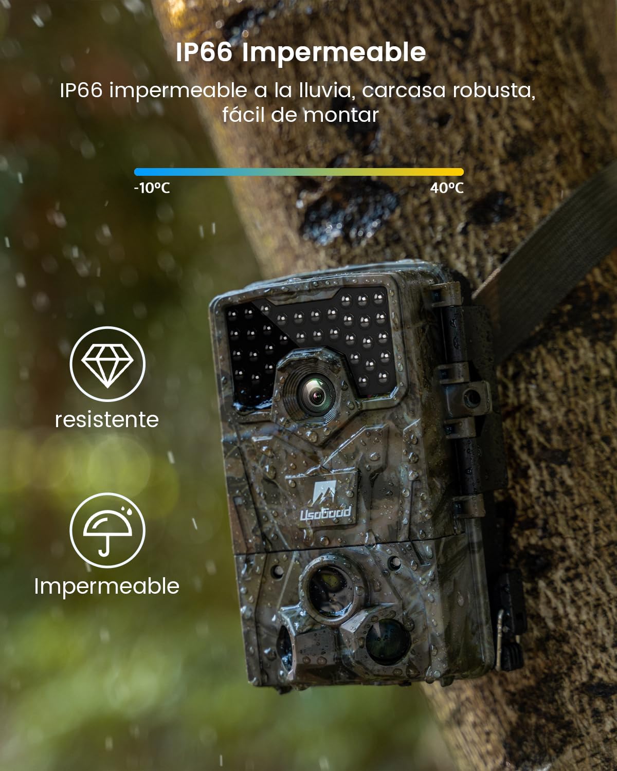 usogood - Cámara de Caza Nocturna 4K 48MP, Cámara Fototrampeo con Visión Nocturna Infrarroja, Trampa Fotográfica con 8 Pilas y Tarjeta de Memoria 32GB, Cámara de Fototrampeo Impermeable para Exterior