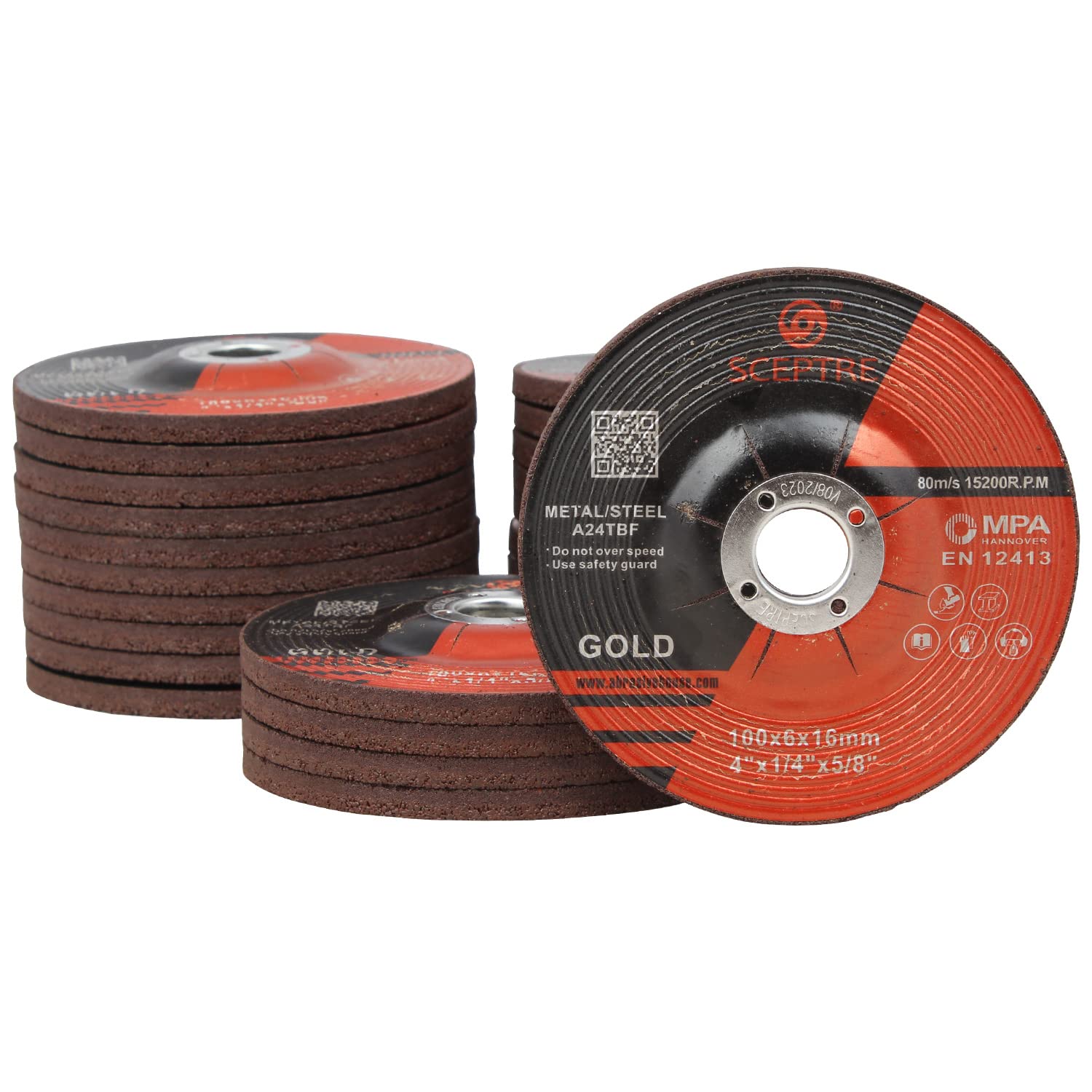 SCEPTRE Gold Grinding Disc with R.P.M 15200, 80 m/s, Dimension 100x6x16 mm, Size- 4 Inch x 1/4 Inch x 5/8 Inch Grind Wheels for Metal & Steel Work (Pack of 25) (B0B1HSHHPH) Amazon Price History, Amazon Price Tracker