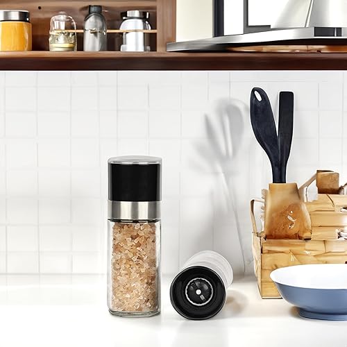Miniatura 5 de Juego de molinillo de sal y pimienta, mezcladores de especias con grosor ajustable para condimentos de cocina (1.7 x 5.1 pulgadas)