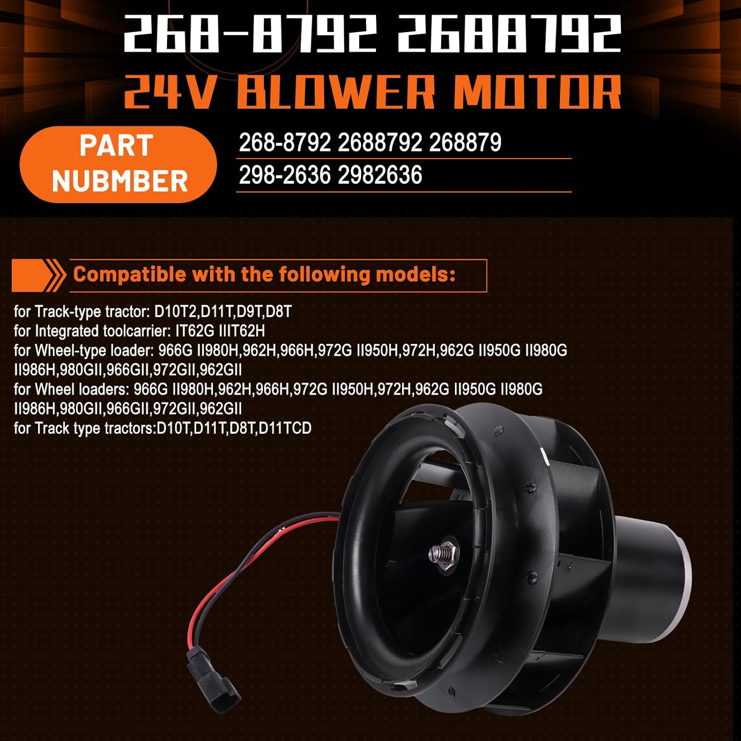 PANGOLIN 268-8792 2688792 Blower Motor 24V for 950H Electric Blower Motor Fan Assembly Excavator Spare Parts