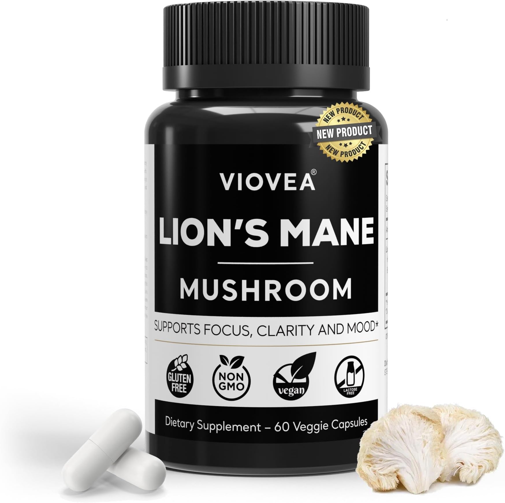 Lion's Mane Supplement Capsules - 60 Capsules (30-Day Supply), Supports Focus, Clarity, Memory, and Overall Cognition. Organic Nootropic Supplement for Cognitive Function and Immune Support