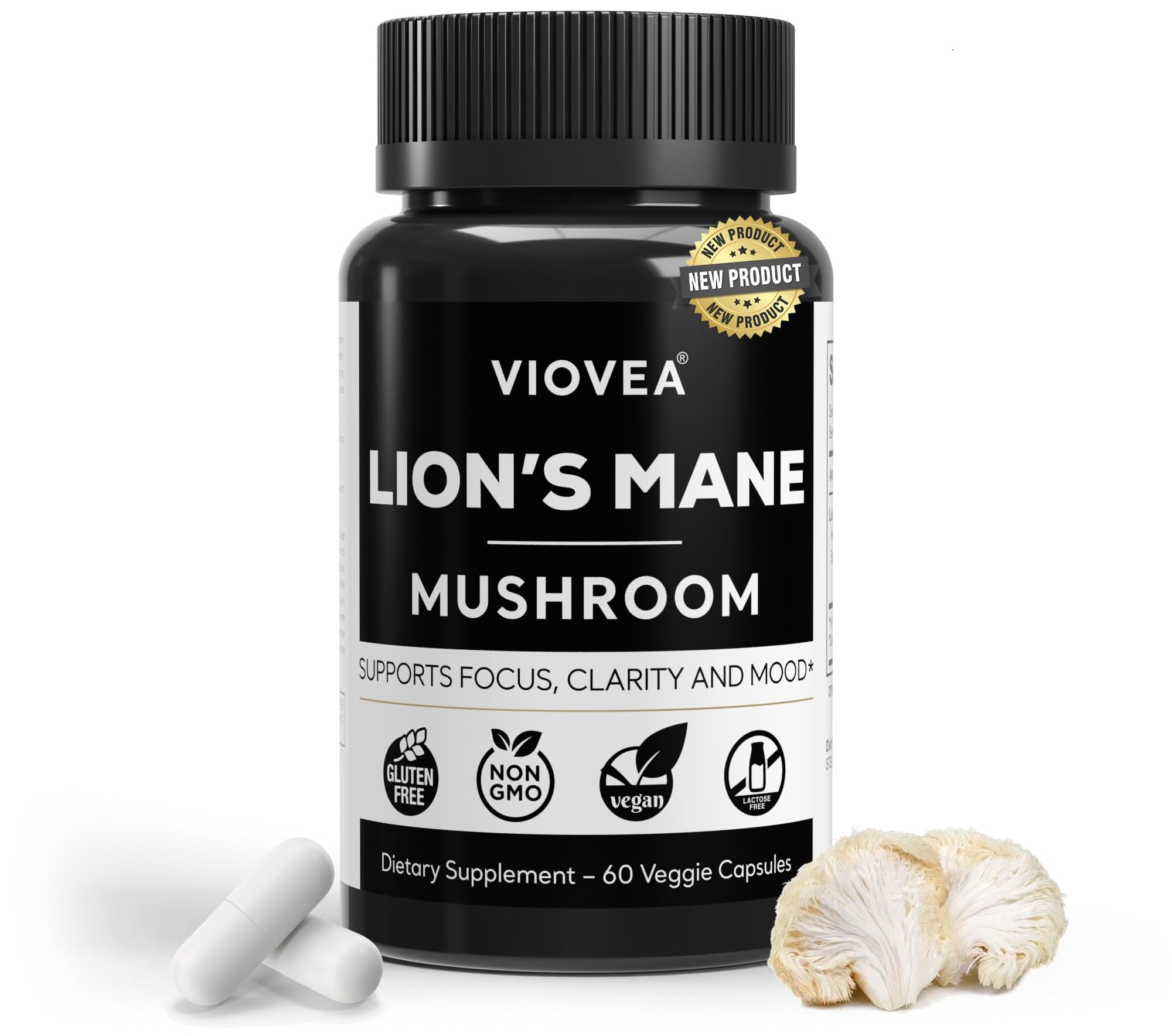 Lion's Mane Supplement Capsules - 60 Capsules (30-Day Supply), Supports Focus, Clarity, Memory, and Overall Cognition. Organic Nootropic Supplement for Cognitive Function and Immune Support