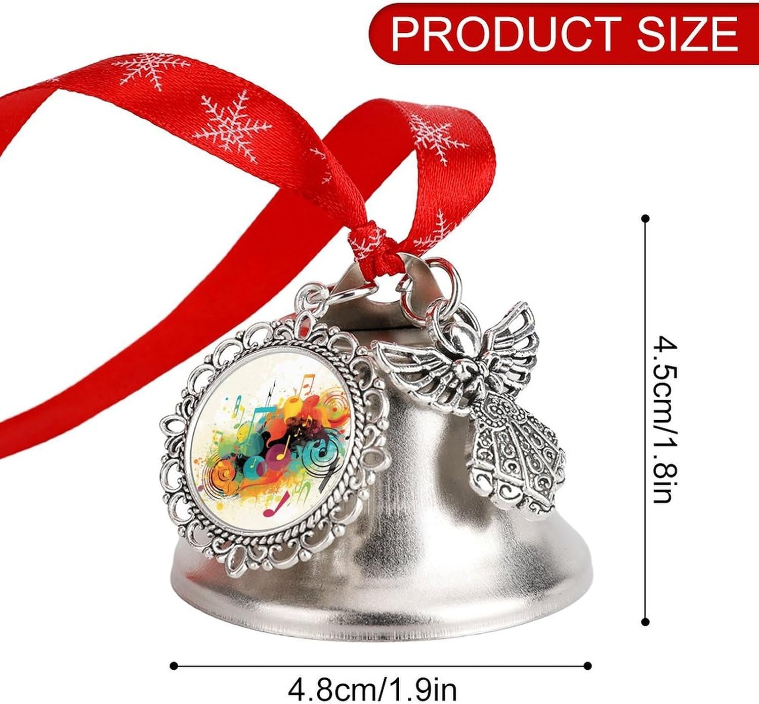 Abstract Music Themed Bell Ornament Red Ribbon for Christmas Tree Holiday Decoration Personality Believe Bell Ornaments Sleigh Bells for Winter New Year Party Supplies