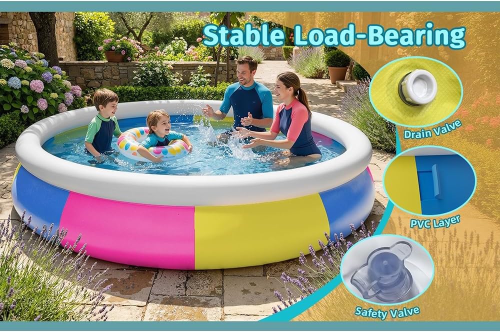 YUEWO Tricolor Inflatable Swimming Pool for Kids and Adults, Large Kiddie Pool Outdoor Portable Blow Up Swimming Pool for Family, Backyard, Outside and Water Summer Party (10ft X 30in)