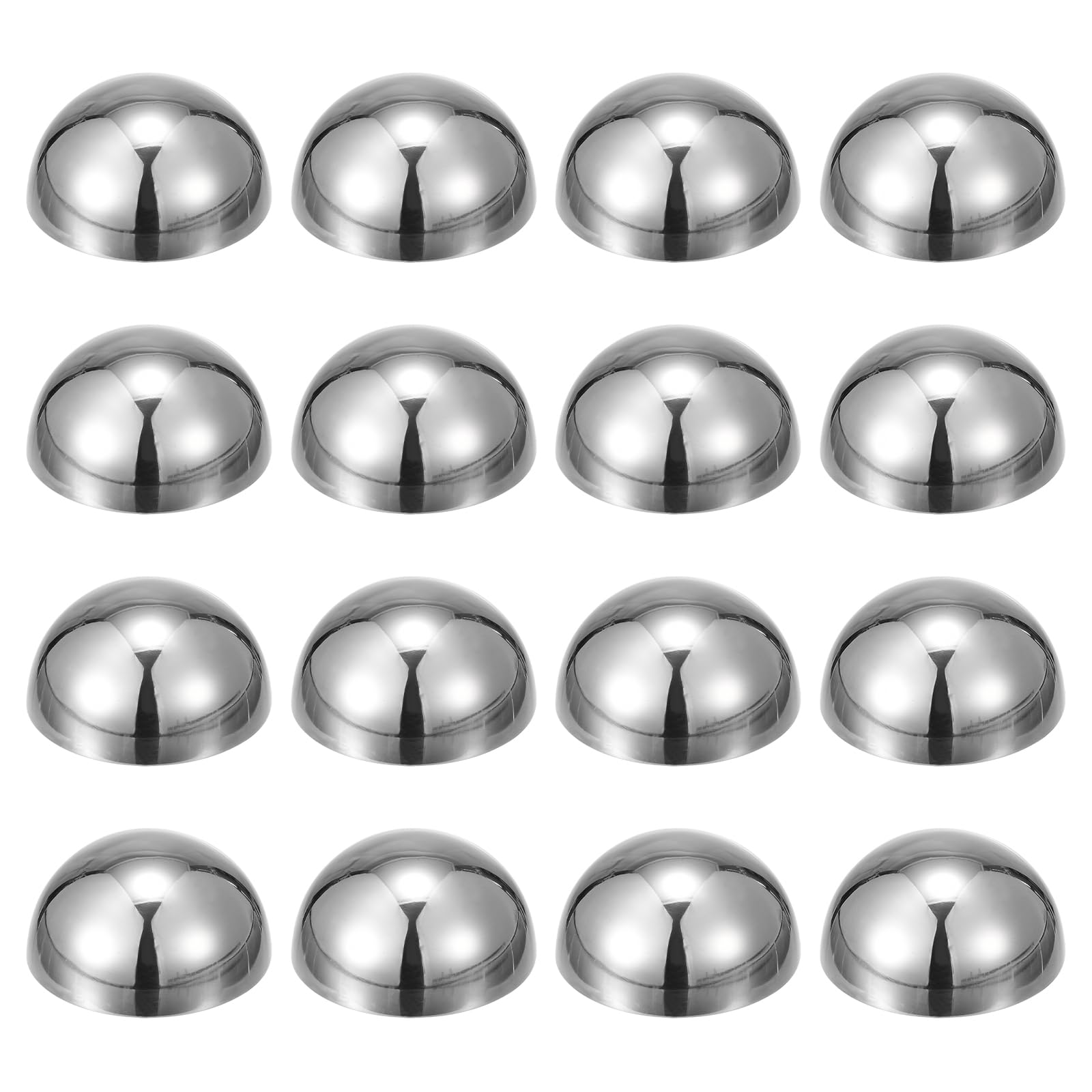 sourcing map 16pcs Stainless Steel Gazing Sphere, 1.3Inch 32mm Hollow Mirror Polished Hemisphere Wall Decor Semi Ball Reflective Outdoor Ornament for Garden Gate Stair Handrails, Silver