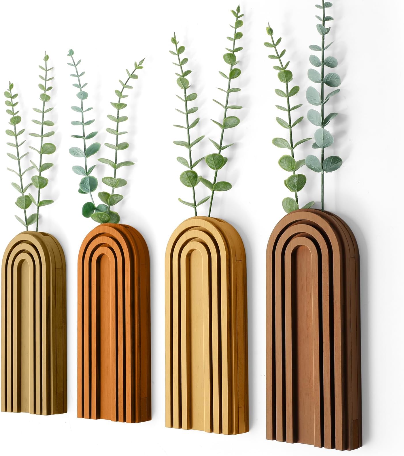 Ziliny 4 Pack Wood Wall Planter Indoor Wall Decor Plant Holders Boho Wood Hanging