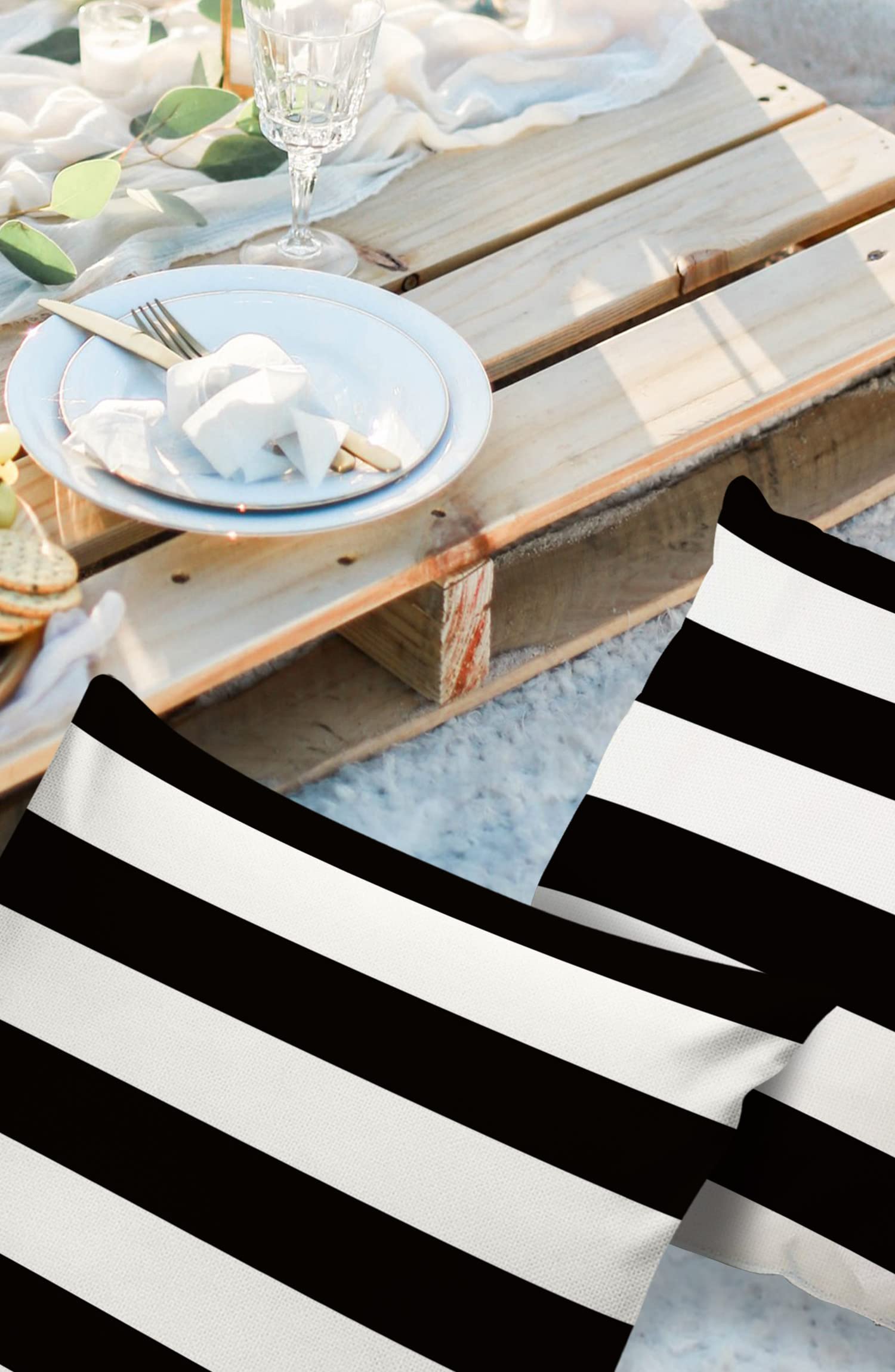 HilariousM Outdoor Pillows 24x24 Waterproof Outdoor Pillow Covers, Black White Stripes Polyester Throw Pillow Covers Garden Cushion Decorative Case for Patio Couch Decoration Set of 2, Geometric