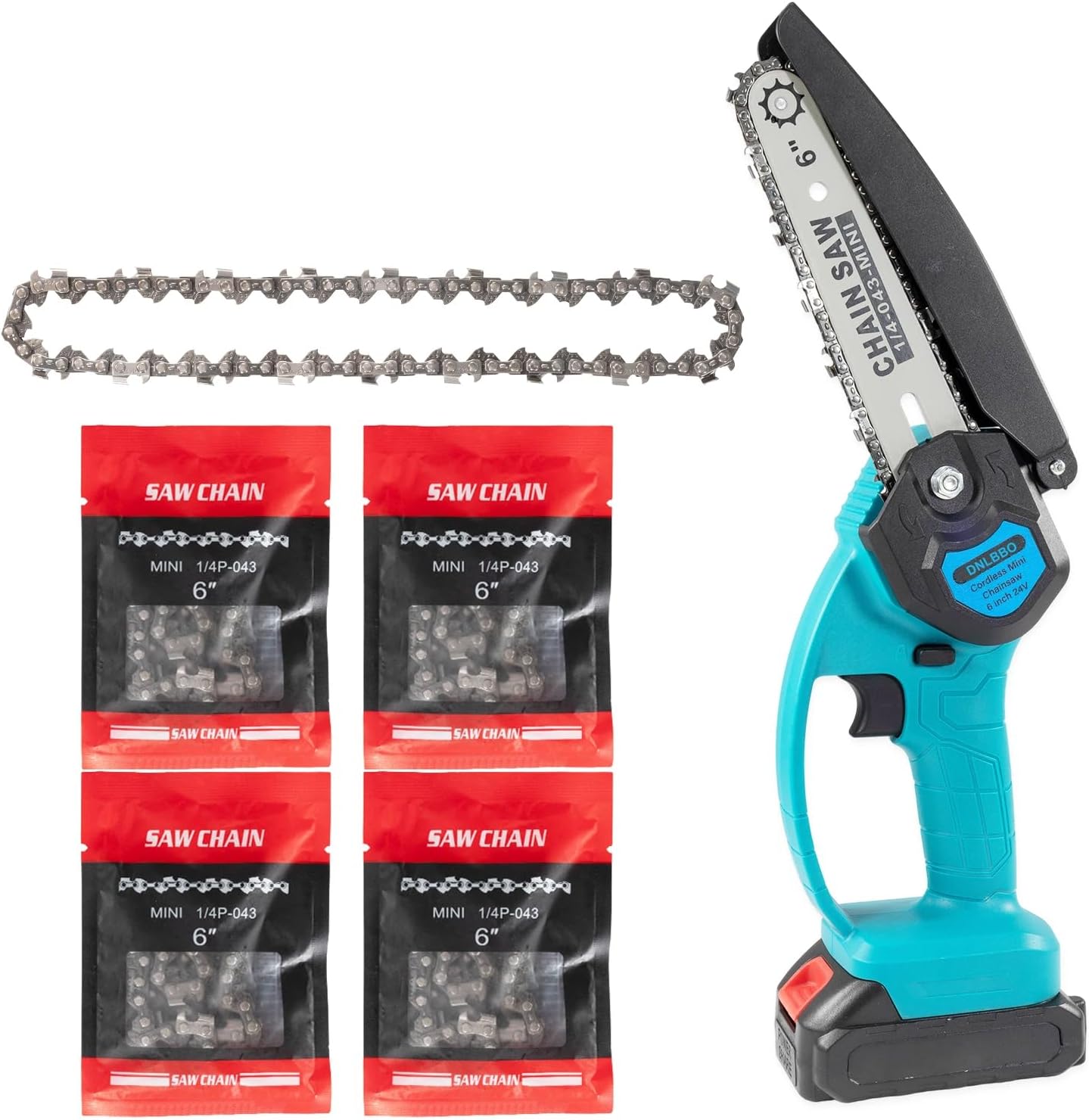 4 Pack 6 Inch Chainsaw Chains Replacement,1/4" LP Pitch .043" Gauge 37 Drive Links,Low Kickback Chain Blade for 6" Mini Chainsaws(6"37DL1/4"LP.043")