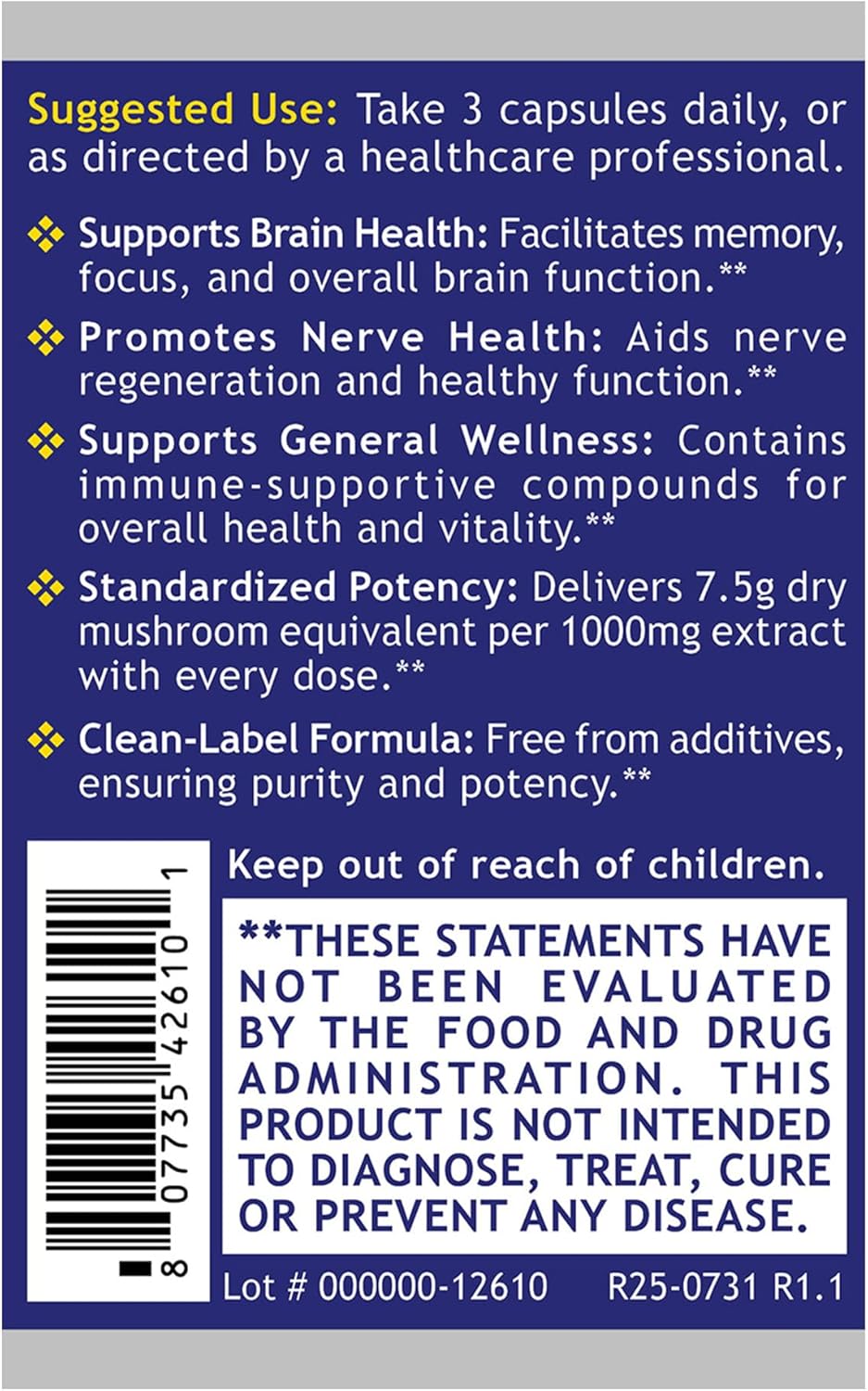 Quantum Nutrition Labs Lion's Mane - Lions Mane Mushroom Supplement Capsules for Focus, Memory, & Brain Support for Adults & Kids, 1000mg Premium Extract Per Serving - 90 Vegetarian Capsules