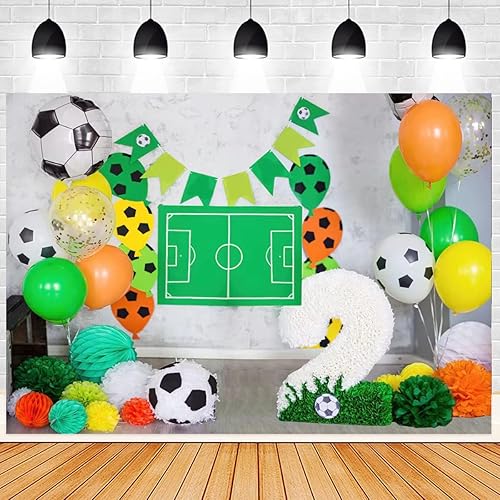 Miniatura 2 de Pancarta de fondo de 2 cumpleaños con temática de fútbol deportivo, decoración de fondo para fiestas de 2 años para niñas, niños, suministros de
