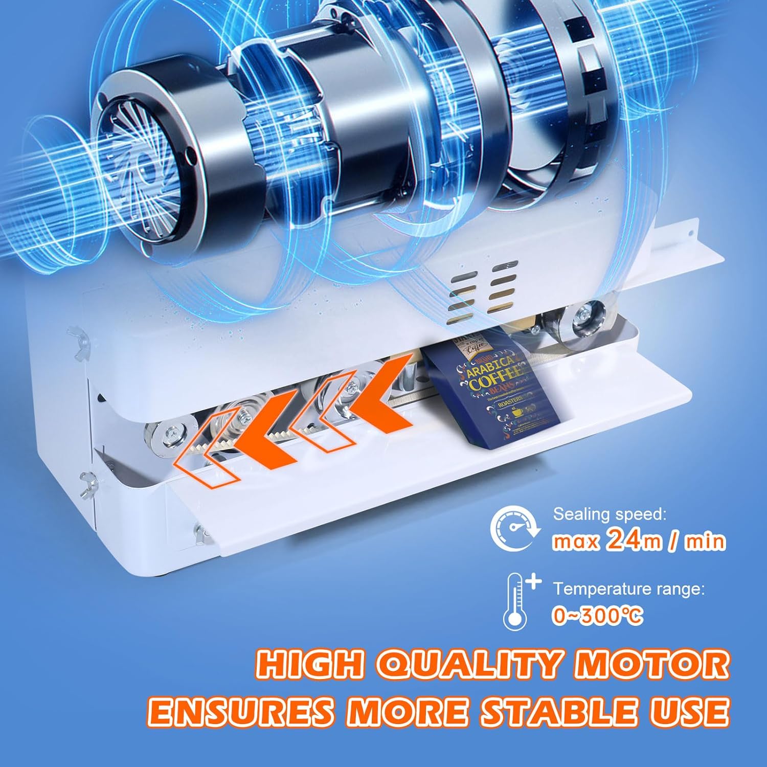 Automatic Continuous Bag Band Sealing Machine, Digital Temp Control, Adjustable Speed, Commercial Desktop Heat Sealer Machine for Plastic Bags Films Packaging (110V/60HZ)(FRC-510)