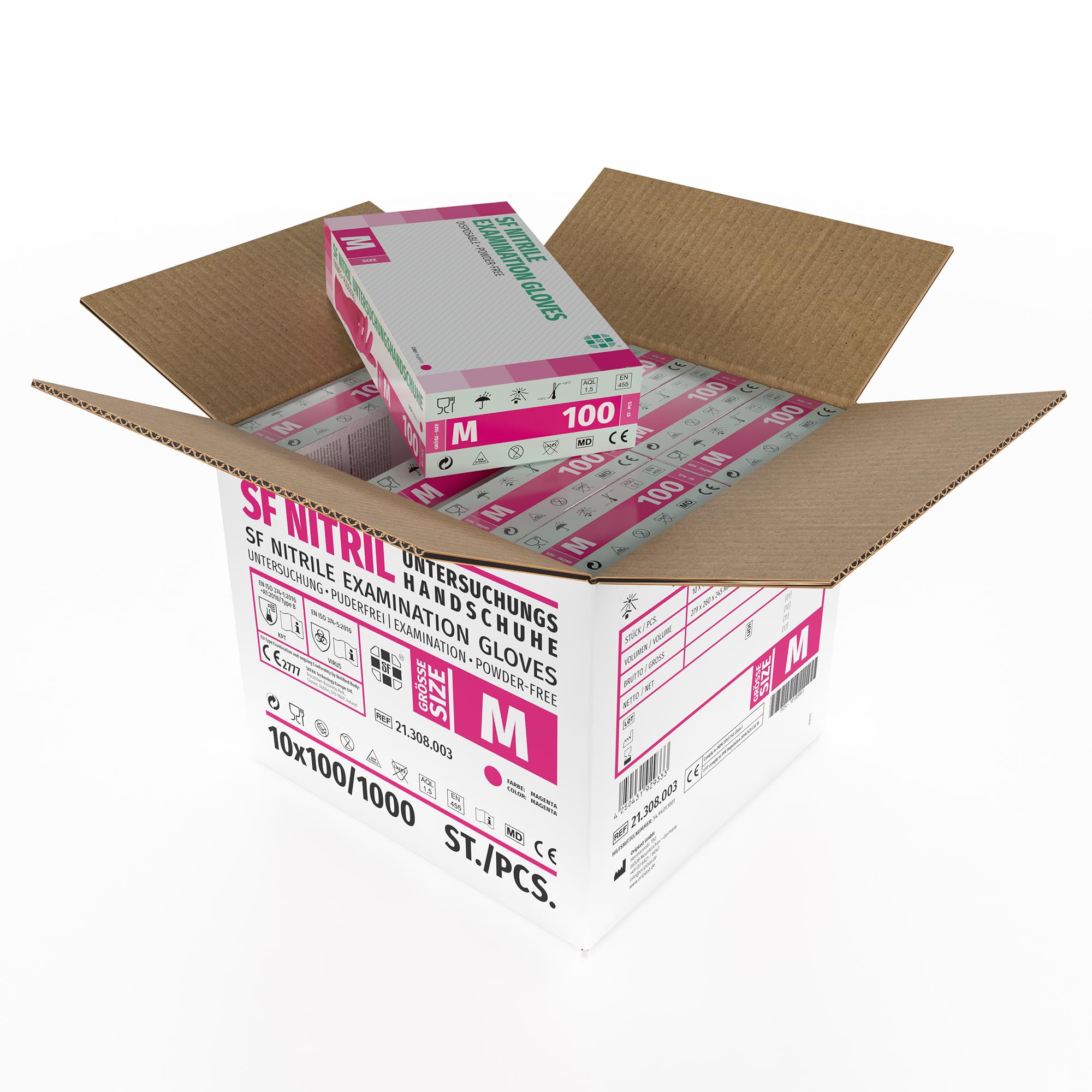 SF Gants nitrile magenta M – 1000 (10x100) gants jetables, non poudrés, sans latex, résistants, pour la cuisine, l’usage médical, le ménage, la mécanique, le tatouage, la coiffure, l’usage alimentaire
