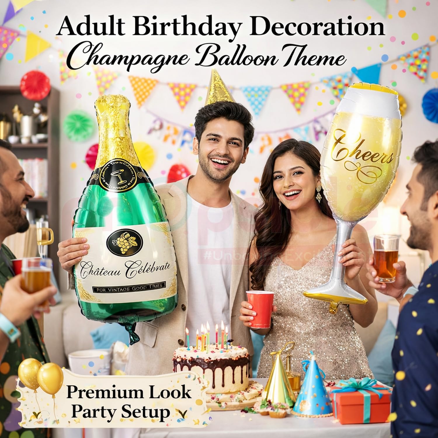 Propsicle Champagne Bottle Foil Balloons for Adult Celebrations, Pack of 2 3