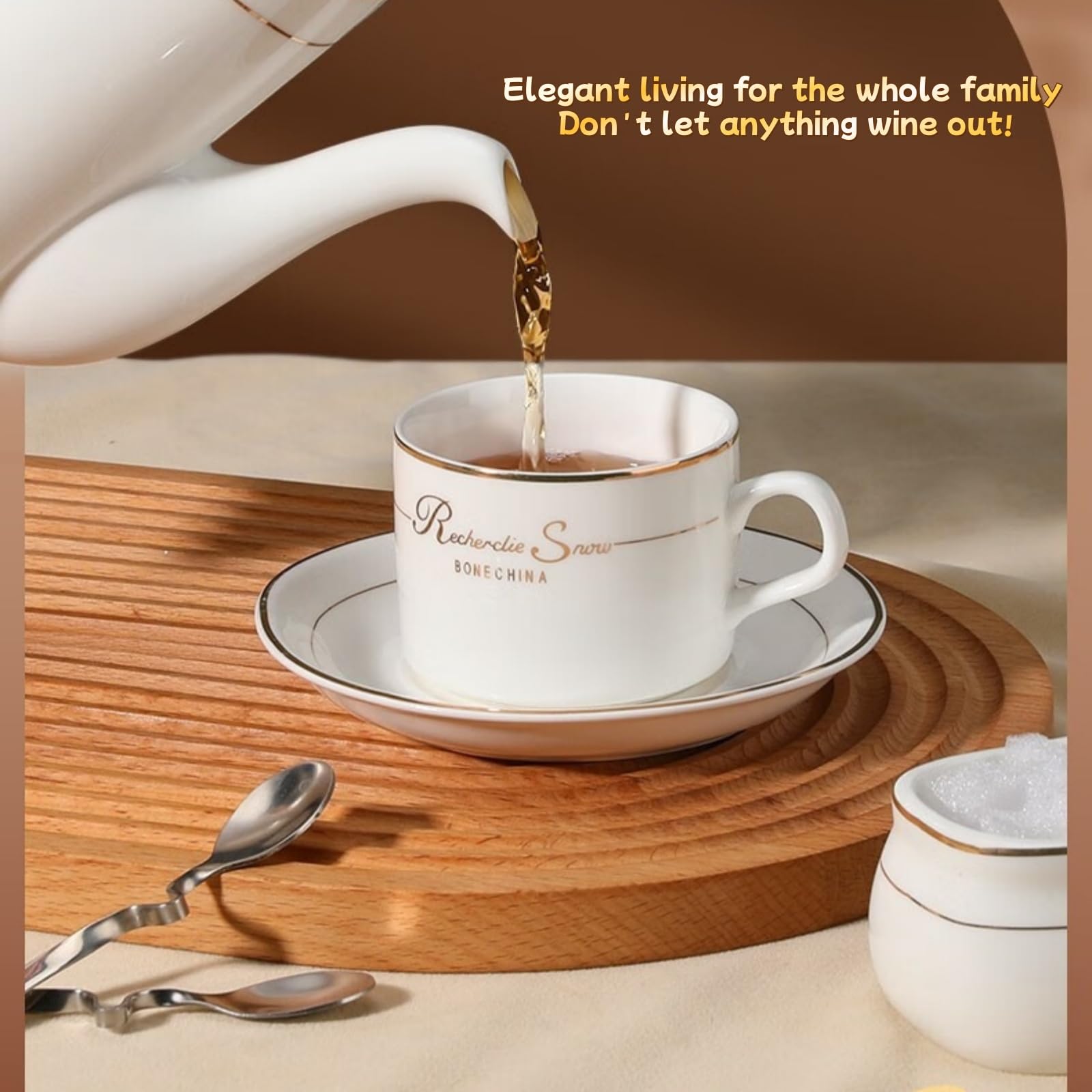 Zestaw filiżanek do cappuccino, 6 filiżanek i spodków (150 ml), luksusowy zestaw filiżanek do herbaty, filiżanki do kawy z uchwytem, brytyjska porcelana królewska (złota róża)