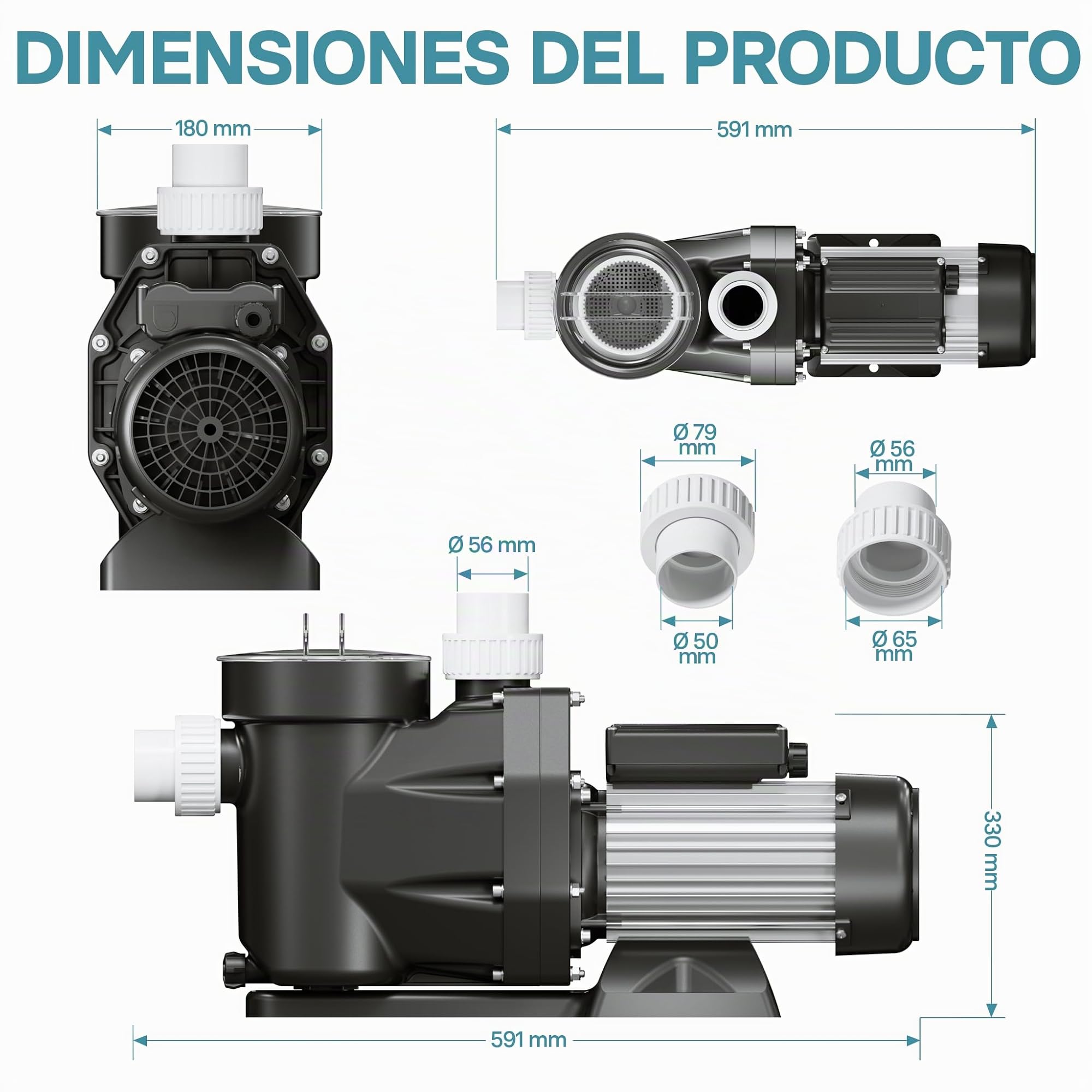 Wiltec Bomba para piscina 28800 l/h 1300 W altura de impulsión 17 m, altura de aspiración 4 m bomba de filtración para la circulación del agua piscina bañera hidromasaje jardín