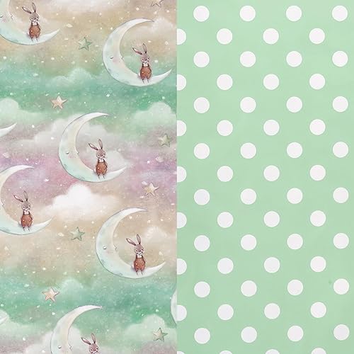 Miniatura 7 de RUSPEPA Rollo de papel de regalo reversible, rollo jumbo, conejo lunar y patrón de puntos para envoltura de regalos neutros de bebé, fiesta de
