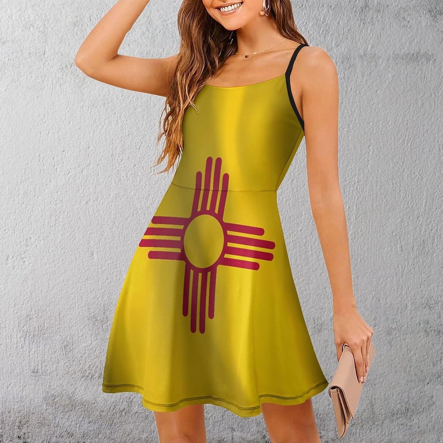 Flag of New Mexico Short Cami Dress for Women Adjustable Spaghetti Strap Flowy Sundress Beach Vacation