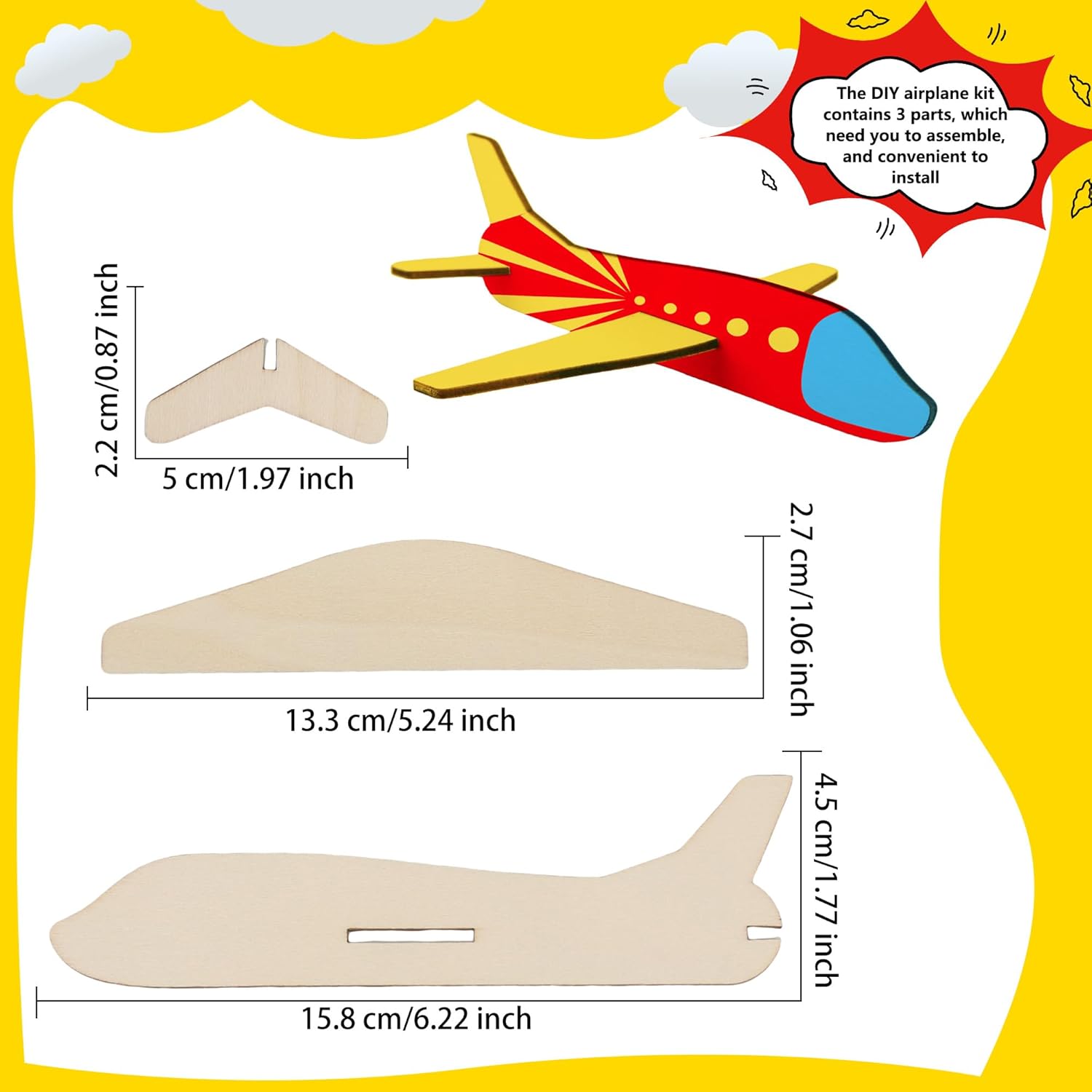 24 Pack Unfinished Wooden Airplane Model Toys DIY Model Planes Wood Plane kit Handcraft Plane to Paint for Kids School Art Activity Birthday Carnival Party (Color Style 3)…