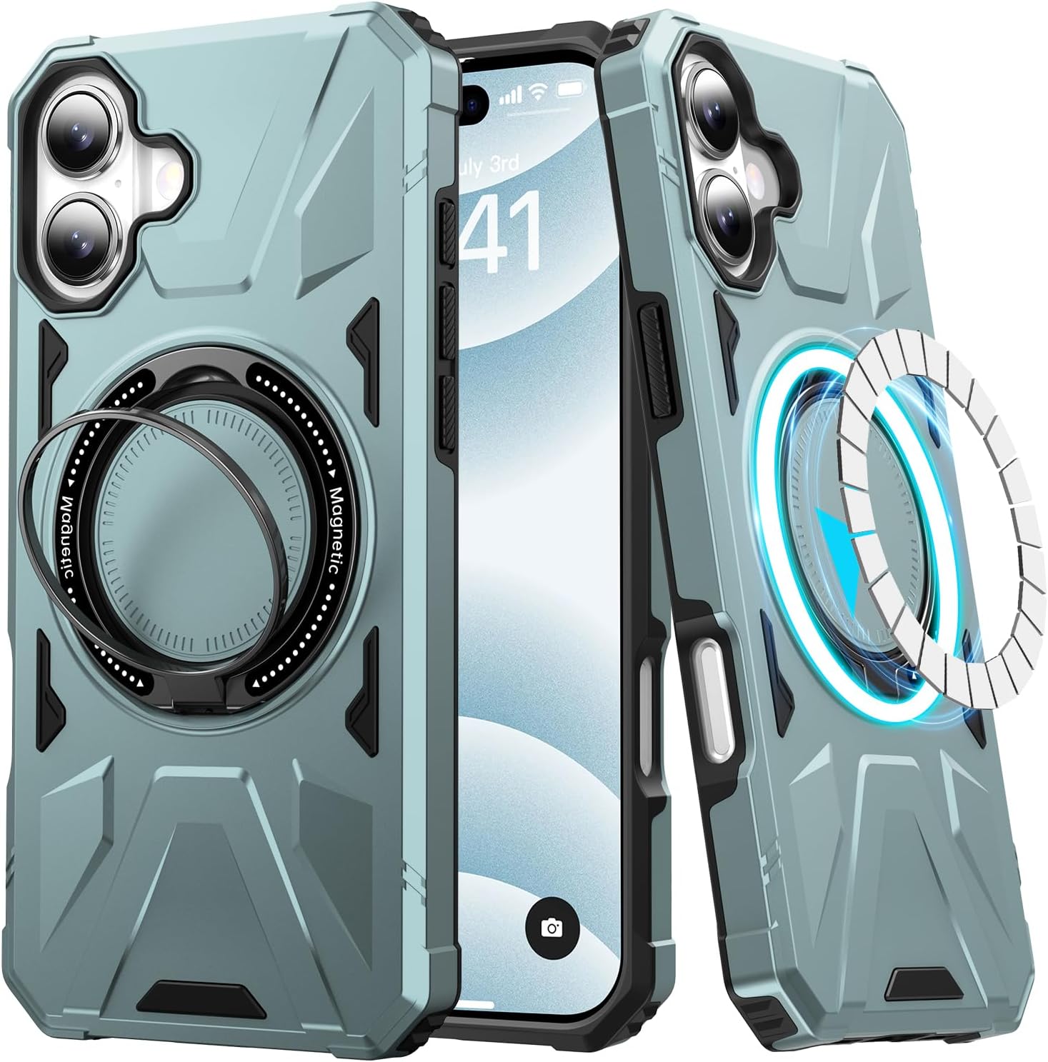 LUMARKE Strong Magnetic for iPhone 16 Case - Military-Grade Drop Tested - Built-in Kickstand Shockproof Protective Phone Cover 6.1” for Women Girls - Light Green iPhone 16 6.1 IN Light Green