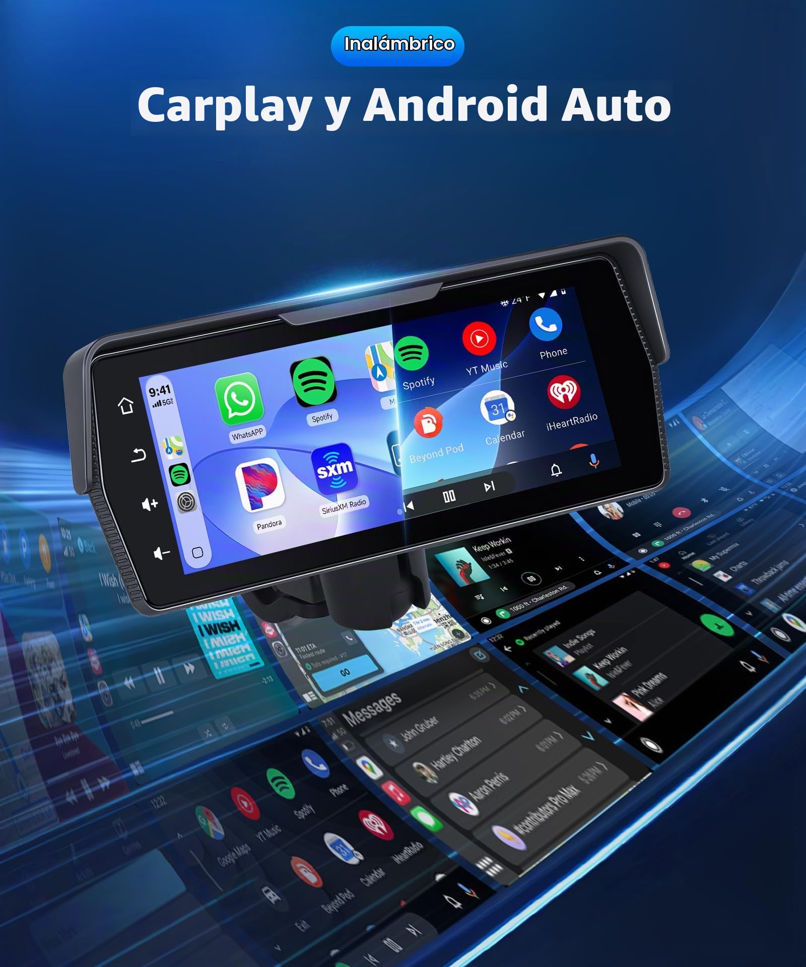 Rimoody Inalámbrica Carplay Pantalla para Motocicleta con Dashcam 2 Cámara Delantera y Trasera, 6.86 Pulgadas Portátil Carplay Android Auto Monitor para Moto con Mirror Link/Bluetooth/IP68 Impermeable