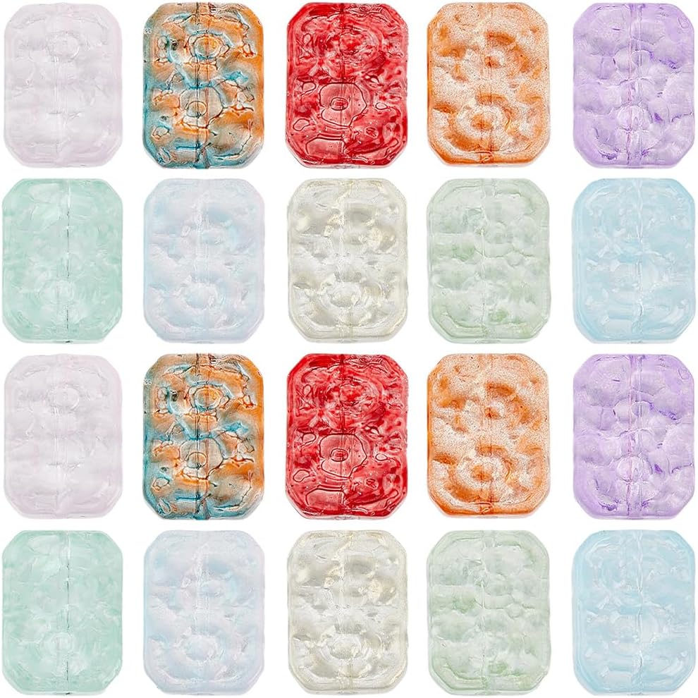 1 Box 100PCS 10 Colors Rectangle Glass Beads Red Blue Green Transparent Spray Painted Flat Crystal Clear Textured Loose Spacer Bead Charm Bulk for Jwelry Making Necklace Earrings DIY Craft - Image 7