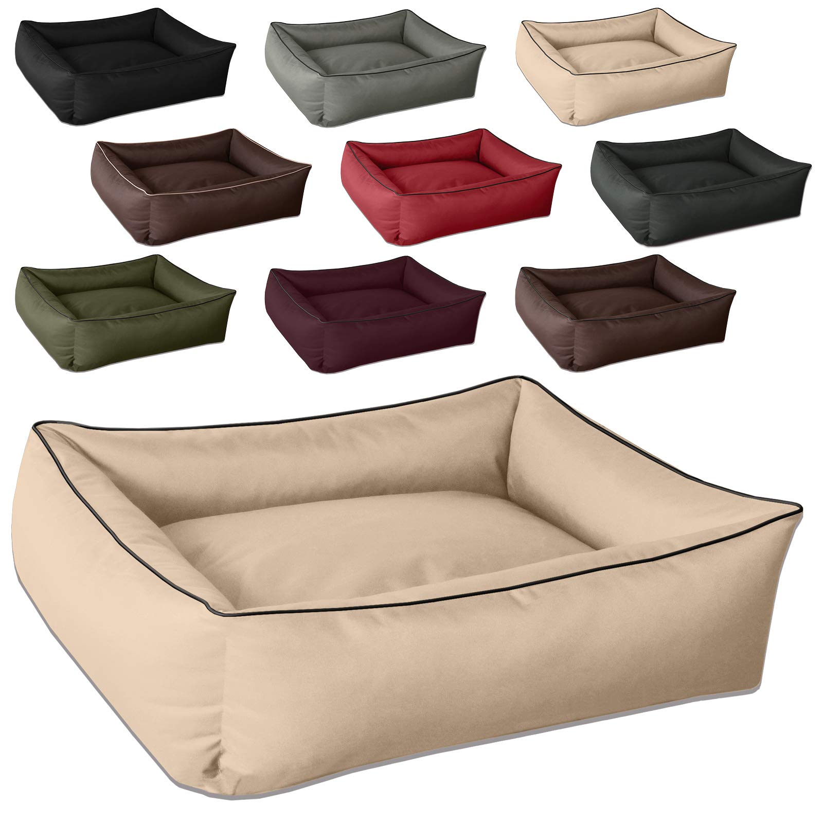 BedDog(R) legowisko dla psa MAX, kojec wykonany z Cordury, zmywalne legowisko z krawedzia, kanapa dla psa w ksztalcie czworokata, do wewnatrz, XXL, NAMIB-SAND, bezowy