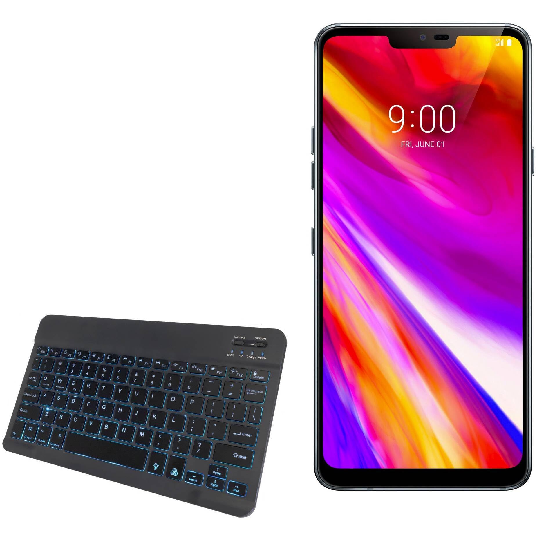 BoxWave Keyboard Compatible with LG G7 ThinQ - SlimKeys Bluetooth Keyboard - with Backlight, Portable Slim LED 7 Colors - Jet Black