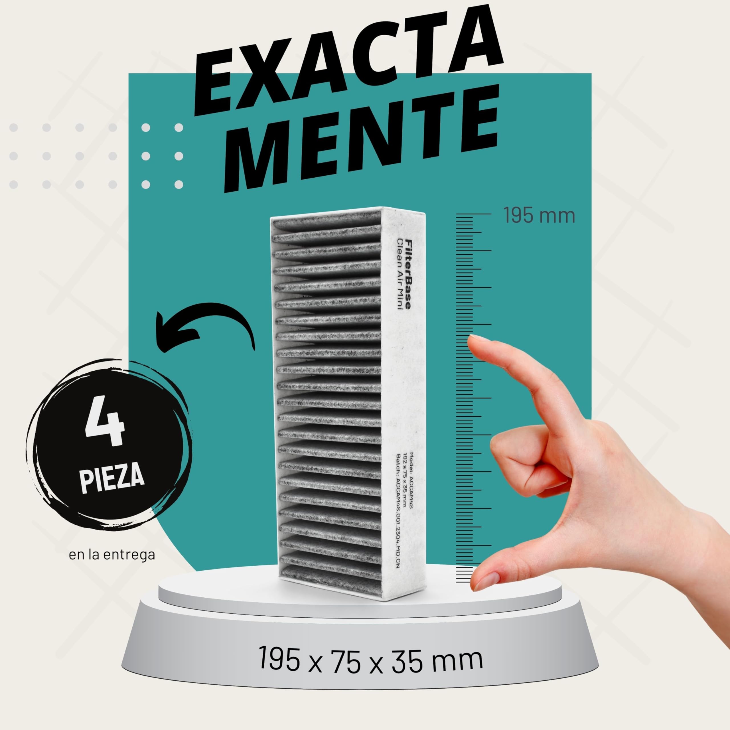 FilterBase® Clean Air Filtro de Carbón Activado 4 Piezas - Set de Filtros compatible con Bosch HEZ9VRCR0 / Siemens HZ9VRCR0 / Neff Z821VR0 / Gaggenau CA282111 o Constructa CZ9VRCR0 (195 x 75 x 35 mm)