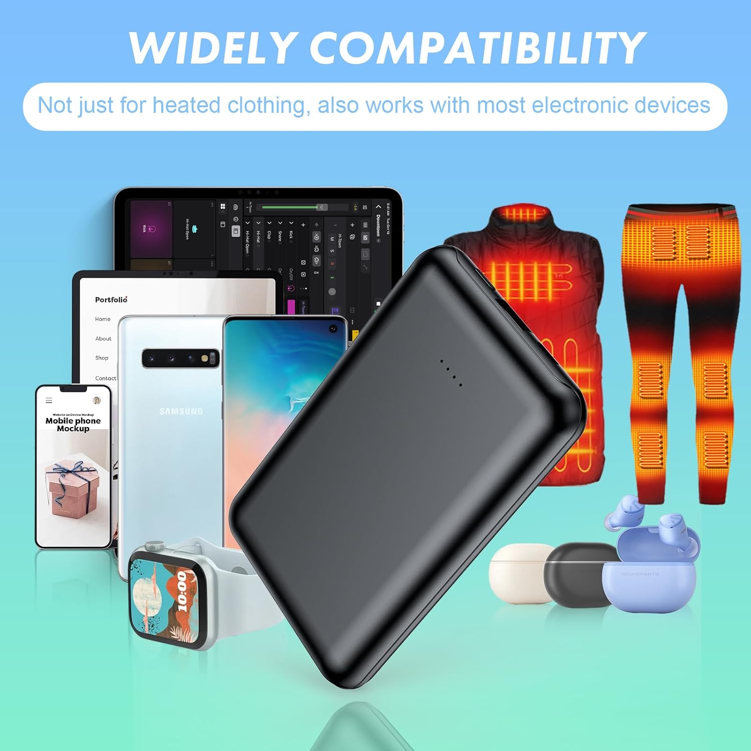 Whsahans 10000mah 5V 2A Battery Pack for Heated Vest Heated Jacket Rechargeable Battery Power Bank for Heated Vests Heated Jackets Heated Hoodies for Men Women(No DC Port, Not Suit for 7.4v)