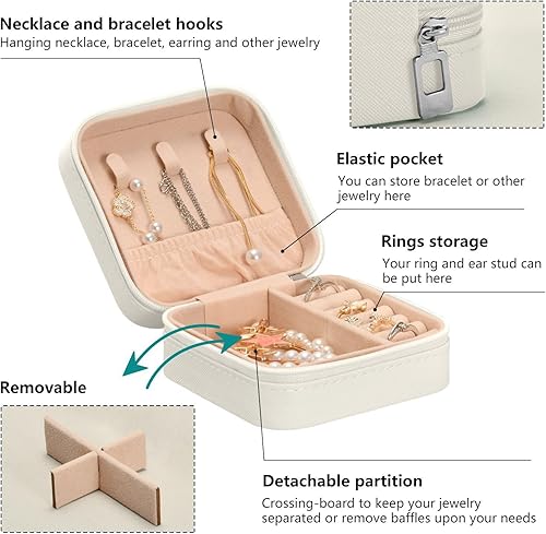 Miniatura 5 de QwThum Joyero de viaje organizador para mujeres, niñas y hombres, pequeña caja de almacenamiento portátil para joyas, aretes, anillos, collares,
