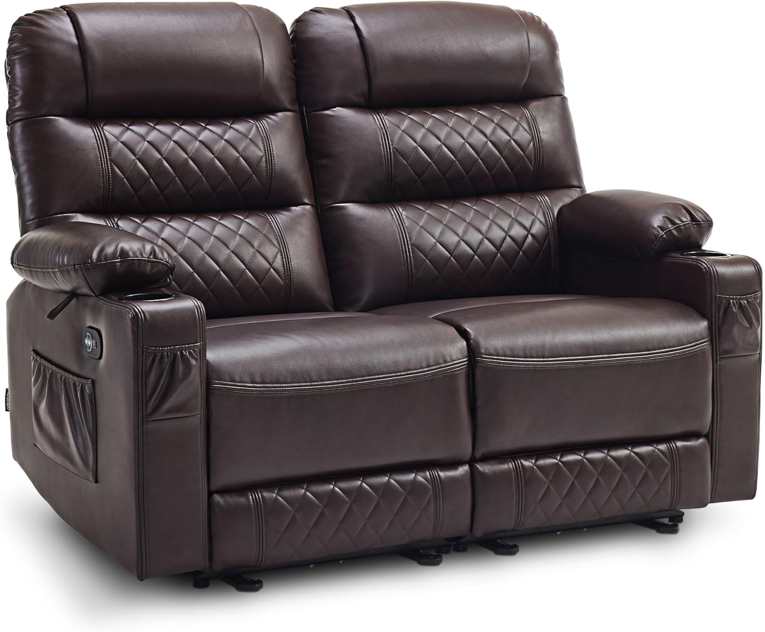 MCombo 56.3″ Zero Gravity Power Loveseat Recliner with Heat and Vibration Massage, Reclining Loveseat Sofa with USB Ports, Cup Holders for Living Room, Faux Leather PR622Sets (Dark Brown)