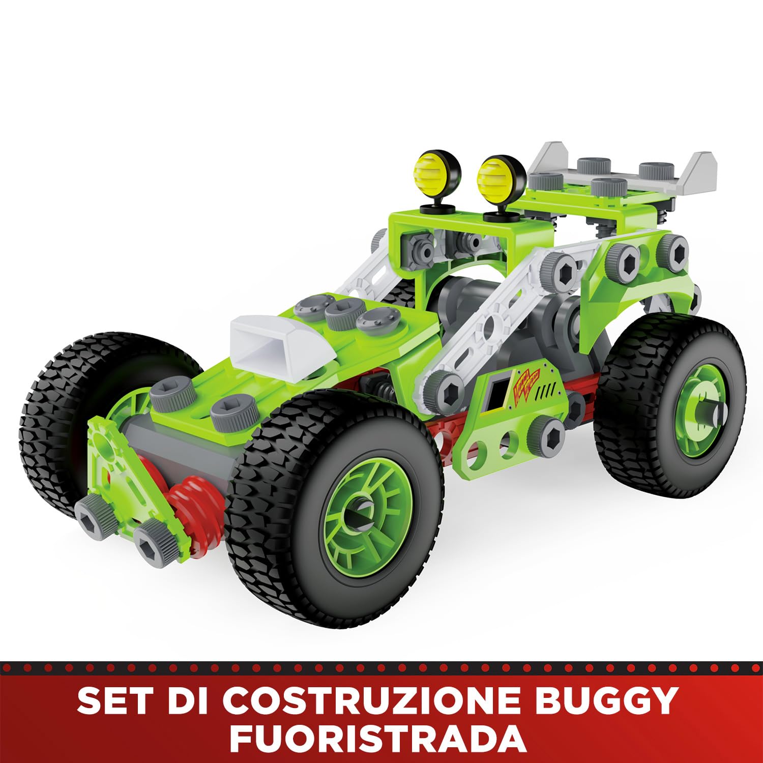 BANDAI - Meccano Junior La Mia Auto a Retro Frizione - Kit di Costruzione 138 pezzi, motore retro-frizione, attrezzi, istruzioni - Kit Attività assemblaggio auto - Giocattolo Bambini 8+ - APM19102