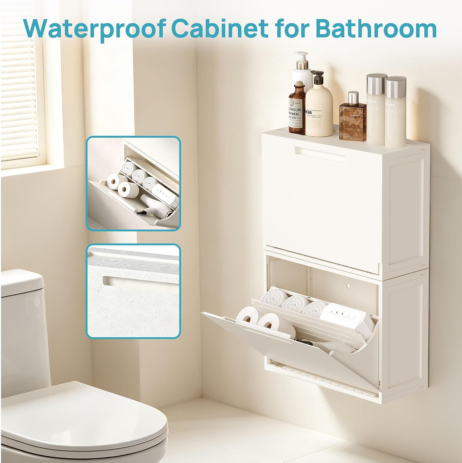 Vtopmart 7.8in Slim Shoe Cabinet with Flip Drawers and Removable Shelves | Narrow, Space-saving, Wall Mounted, Stackable Modular Design, for Small Apartments, Bathroom, Holds 2 Sneakers & 2 Flats