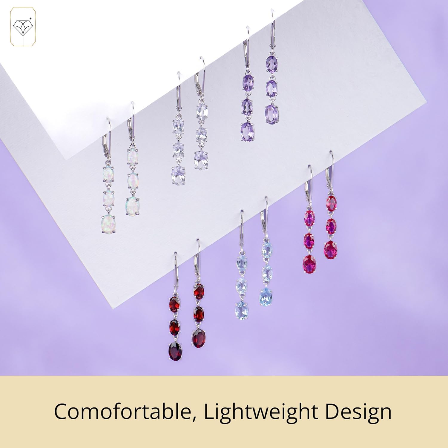 925 Sterling Silver Dangle Earrings for Women | Hypoallergenic Birthstone Earrings with Leverback | Simulated Gemstone Dangle Drop Earring by MAX + STONE - Image 5