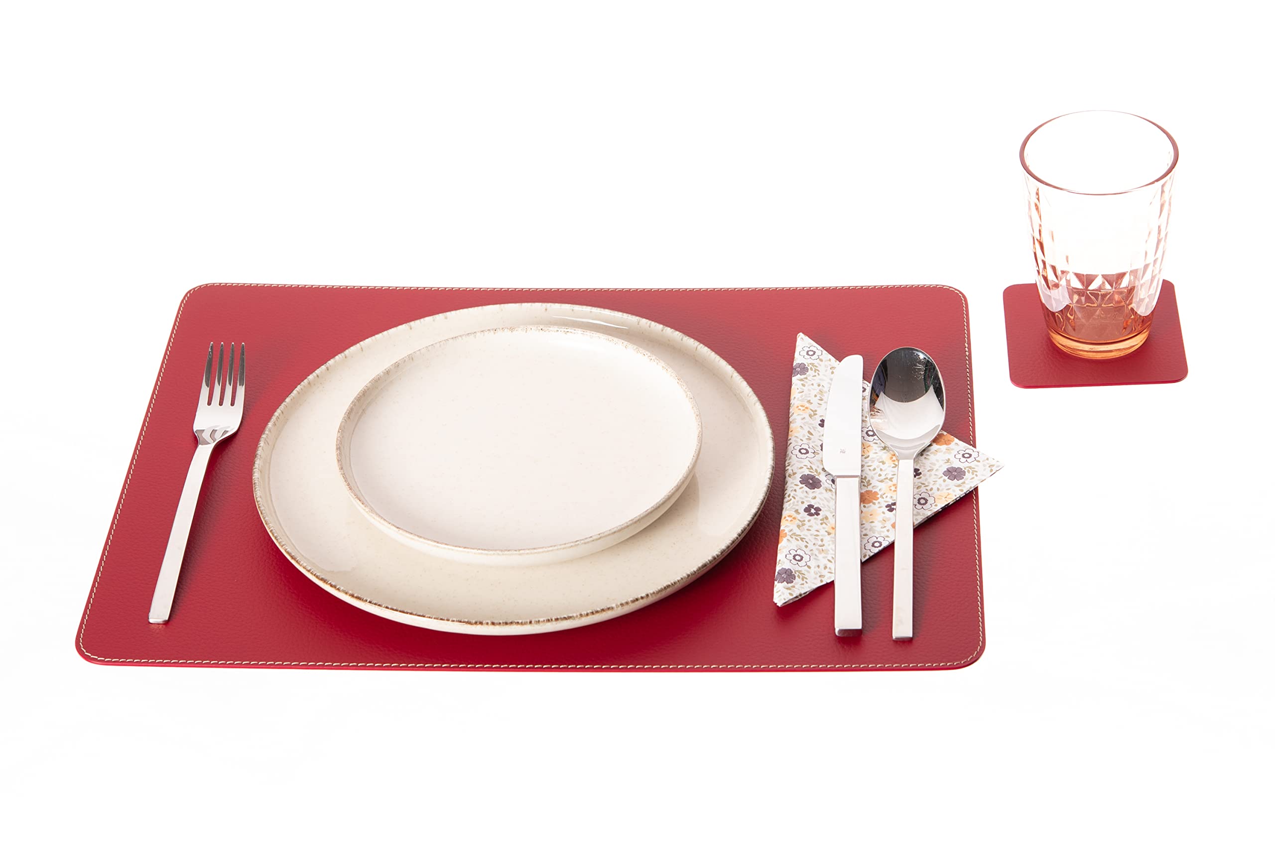 Nikalaz Set of Placemats and coasters, 4 table mats and 4 coasters, Place Mats, Recycled leather (Christmas Red, 45.7 x 33.02 cm) - Image 3