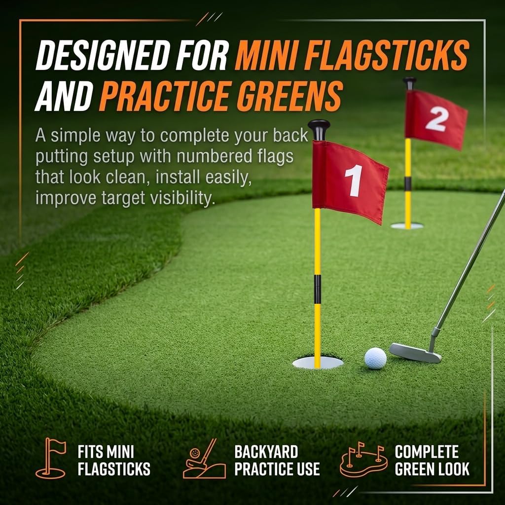 2 or 4 Pcs 8x6 Inch Numbered Golf Flag for Mini Practice Putting Green Flags for Yard, Portable Golf Green Practice (4)
