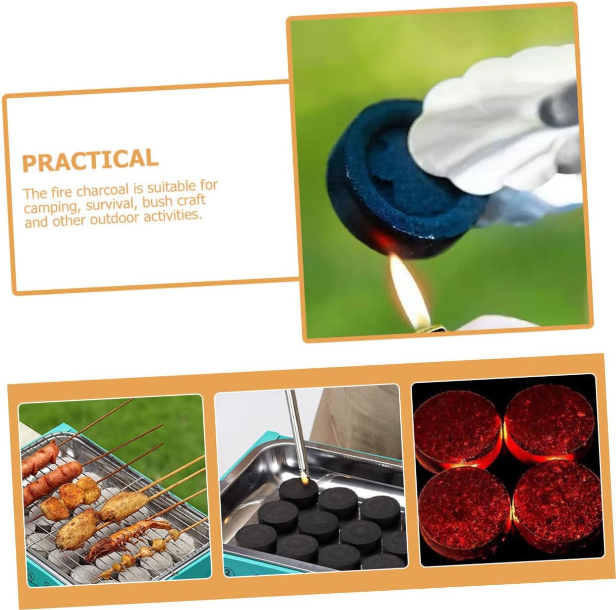 70pcs Charcoal Tablets Multifunctional Charcoal for Camping BBQ Outdoor Use Quick Lighting Odorless Easy to Use for Fire Pits Grills Survival Activities