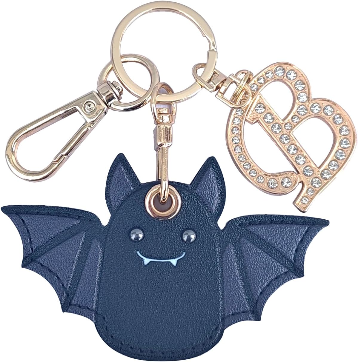 Cute Faux Leather Hidden Keychain Holder Accessories with Rhinestone Initial Letter (Color-B)