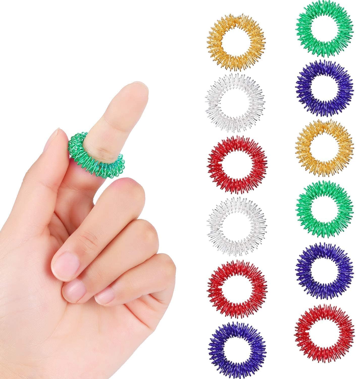 SUJOK Acupressure Finger Handheld Massager Ring Multicolor - Set of 12