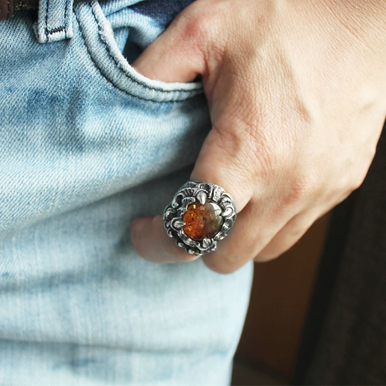 Anillo de plata de ley para hombre, anillo de promesa punk dragón garra con piedra metal anillo de boda tamaño 7.5-11, Q 1/2, Sin piedras preciosas