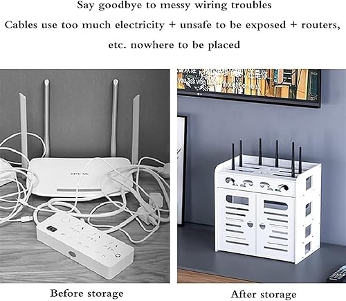Router Shelf Wall Mount WiFi Router Storage Box, Desktop Storage Box, Bracket Wall Mount, Floating Shelf, WiFi Storage Box, Cable Organizer Box, Power Strip Protector Hider, 31x21.5x32.5cm(White,31x21.5x32.5cm)