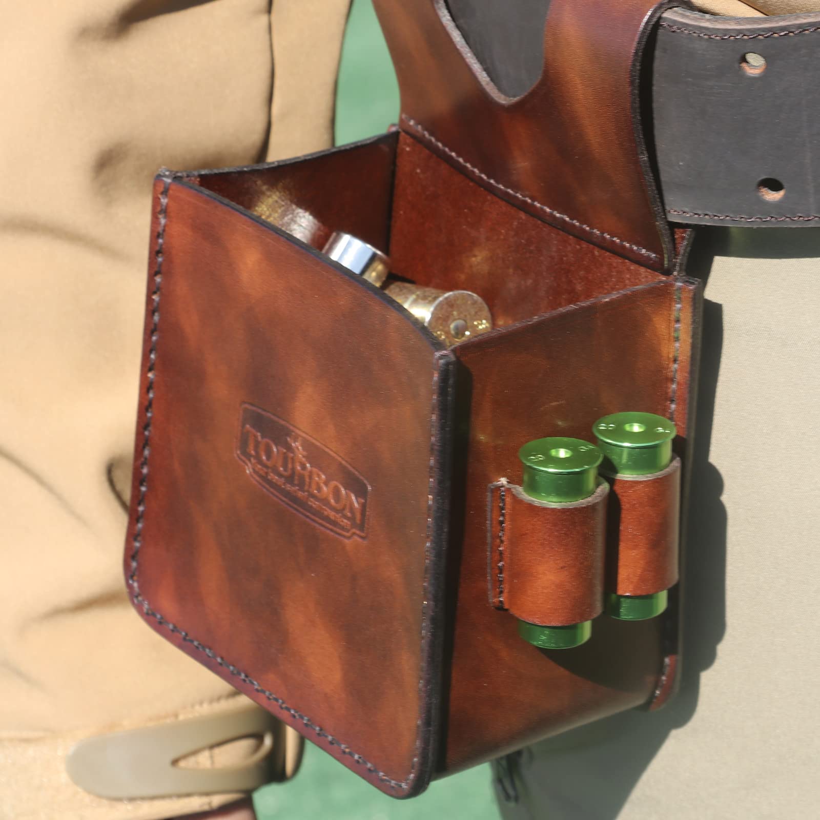 TOURBON Sac de munitions de tir à la Taille en Cuir Marron Pochette de Fusil de Chasse Porte-Ceinture à Outils
