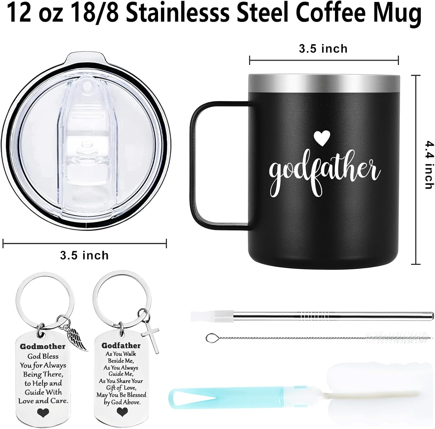 LiqCool Godparents Proposal Gift, Godmother & Godfather Mug Set, God Parents Presents Proposal, Christmas Godparents Gifts from Godchild, Gifts for Godmother Godfather, 12 Oz Black & Rose Gold - Image 6
